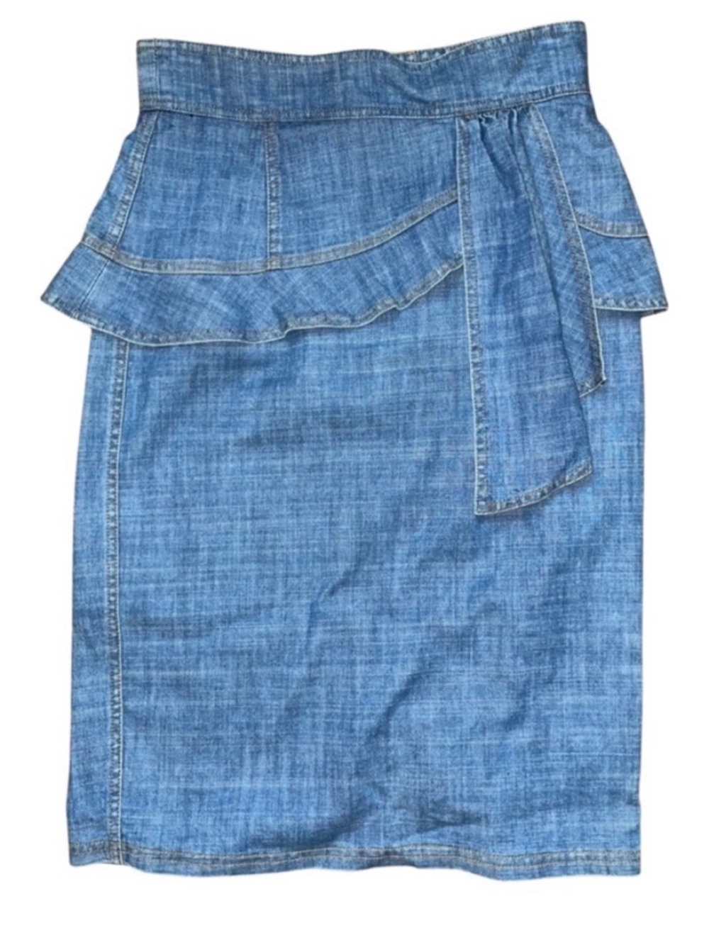 Nanette Lepore Light Blue Denim Ruffle Tie-Waist Midi Skirt Sz 4 NWT SUMMER